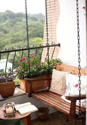 Suspended bench on balcony